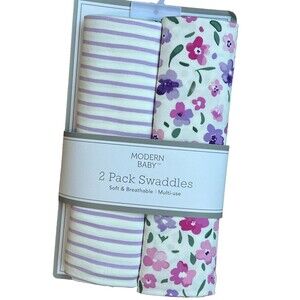 Modern Baby Soft Swaddle Blankets Newborn Purple Stripes Pink Floral Print New